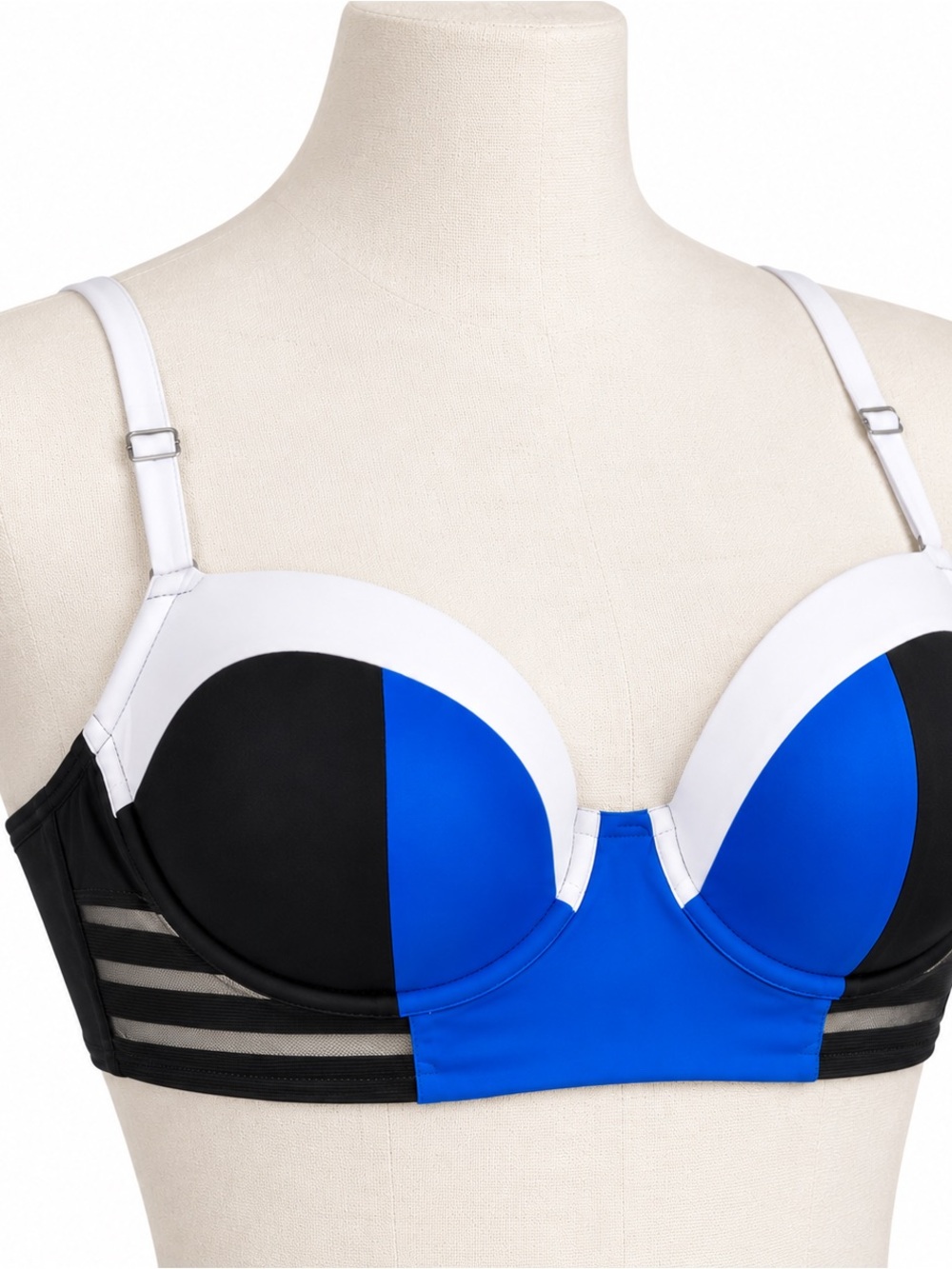 Kenneth Cole Blue, Black & White Underwire Colorblock Bikini Top